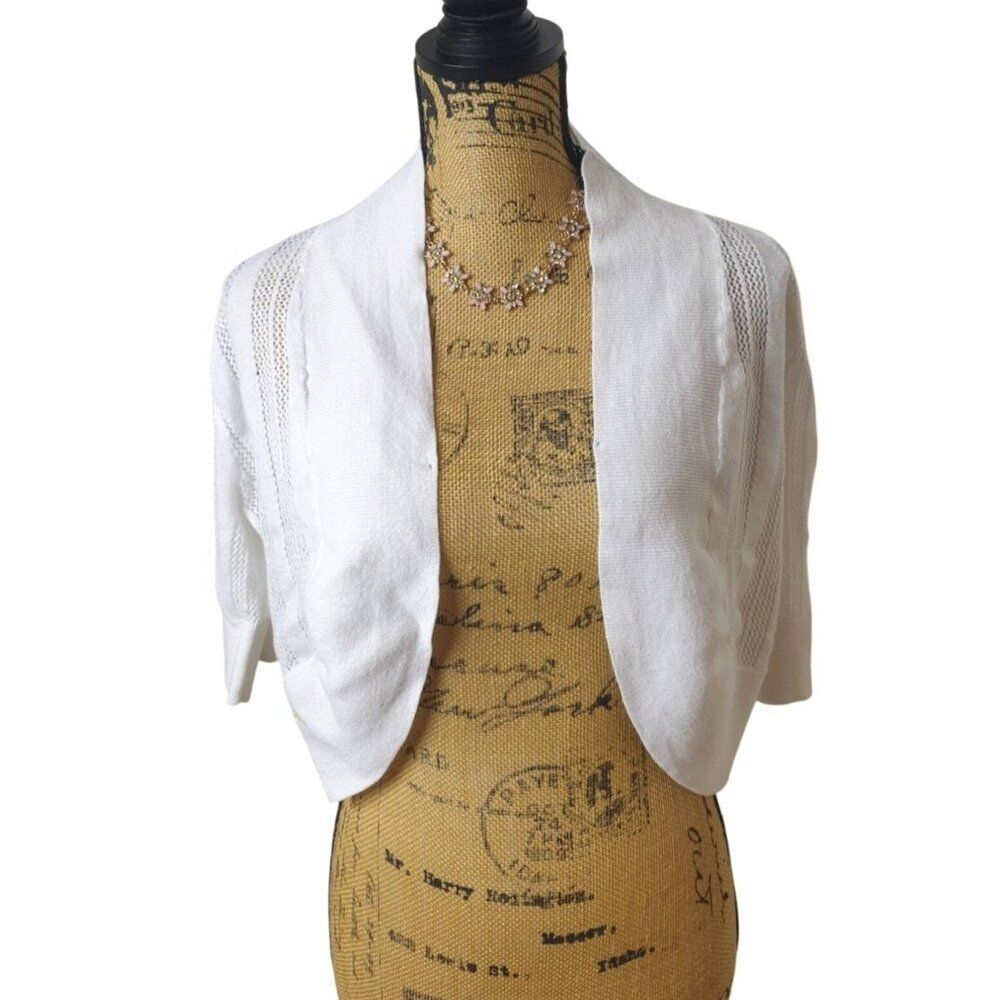 White Open-Front Knit Bolero 2XL Cardigan Shrug Coquette Mesh Detailing Boho